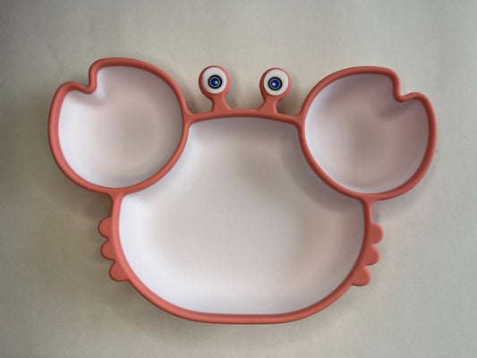 Kids Silicone Crab Plate White and Pink